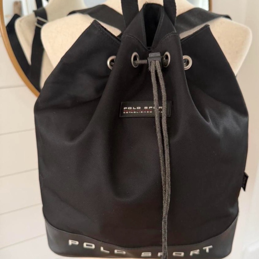 Vintage 90s Ralph Lauren Polo Sport Drawstring Backpack in Black Nylon - Y2K - Picture 2 of 7